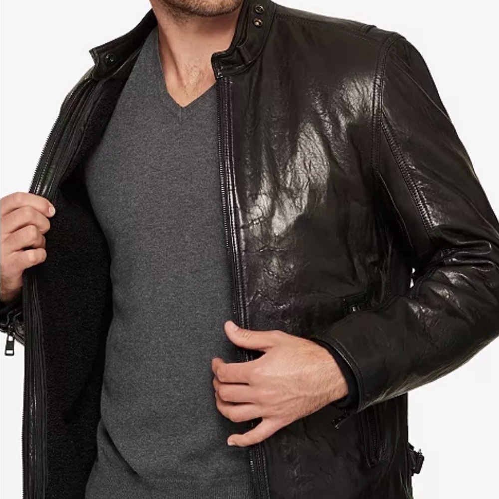 Andrew Marc Men's Dark Leather Moto Jacket